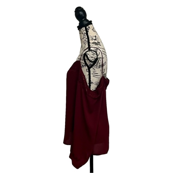 Express Burgundy Lace Trim Cold Shoulder Cami Top Blouse L Chiffon Romantic Goth - Picture 4 of 11